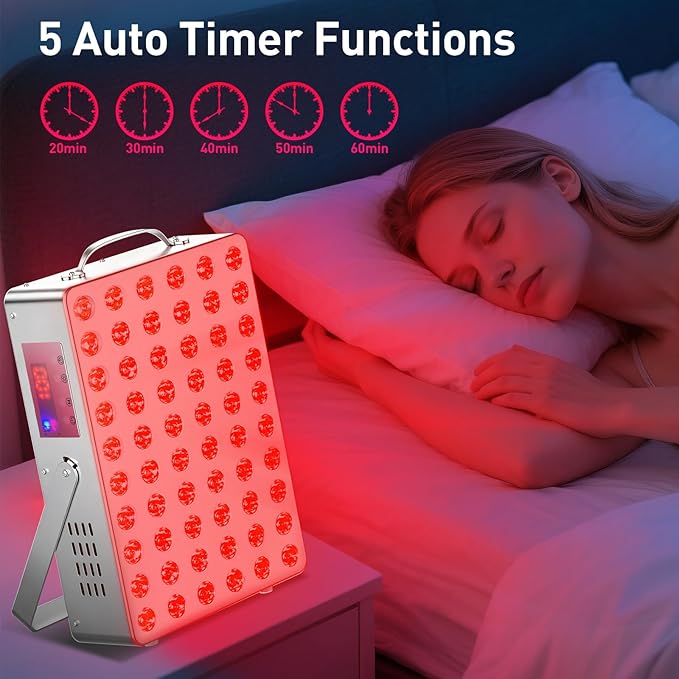 Cholas Red Light Therapy Panel for Face and Body, 150W with 60 Dual Chip LEDs, 660nm Red Light and 850nm Near Infrared, 3 Modes Adjustable Brightness and Timer, for Skincare and Relaxation (Silver)