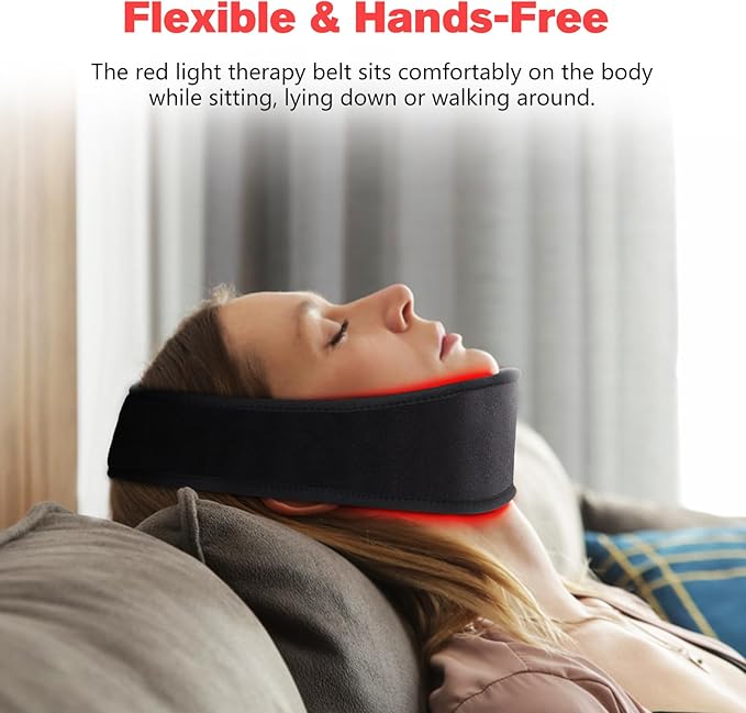 DGXINJUN Rechargeable Red Light Therapy for Neck Chin 8 Colors Portable Near Infrared Light Therapy Pain Relief Belt Wearable Neck Chin Firming V Face Wrap