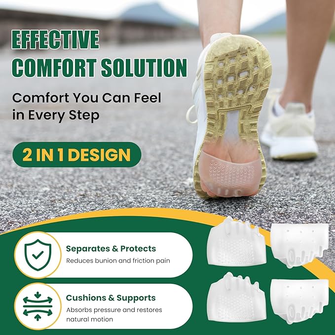 4Pcs Toe Separators & Metatarsal Pads for Women & Men - Ball of Foot Cushion, Gel Toe Spacers for Pain Relief, Metatarsalgia, Morton’s Neuroma, Long Hours of Standing or Walking