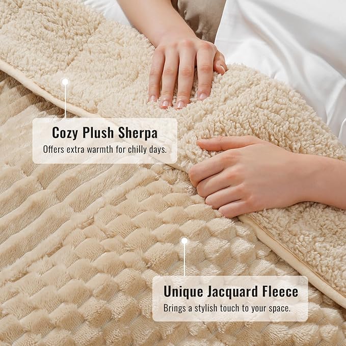 Uttermara Fleece Weighted Blanket for Adults Queen Size 15lbs, Soft Sherpa Weighted Blankets for Sleeping and Calming, Fuzzy Heavy Blanket for Bed and Couch, 60 x 80 Inches, Light Brown