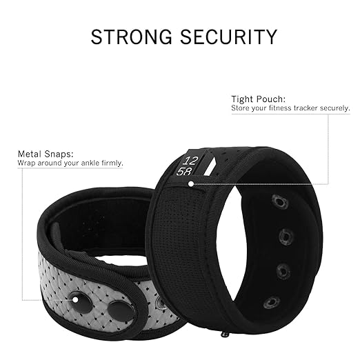 Moko 2-Pack Sweatproof Ankle Strap Fit Fitbit Luxe/Inspire 2/HR/Inspire/Charge 5/4/3/2/Alta/Alta HR/Flex 1/2/Garmin, Adjustable Fitness Tracker Ankle Band with Mesh Pouch - Black + Reflective Gray,