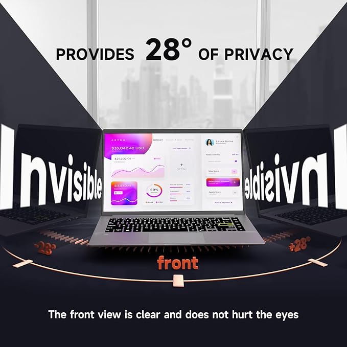 Mamol 16 Inch Laptop Privacy Screen - Compatible with Lenovo, Hp, Dell, Acer, Asus, Thinkpad, Envy, Xps - 16:10 Aspect, Anti Blue Light Glare, Removable Privacy Shield