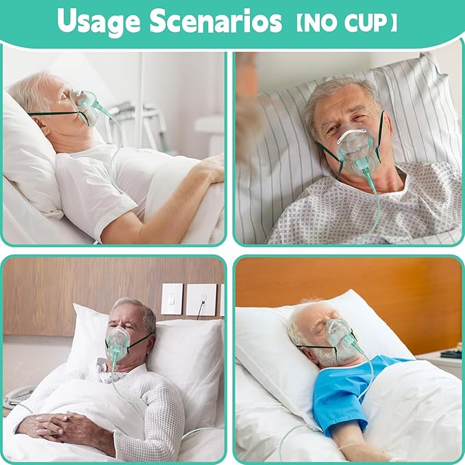 3 Pack Oxygen Masks for Face Adult, XL Size Oxygen Mask with 6.6' Ft Tubing and Adjustable Elastic Strap- NO Cup