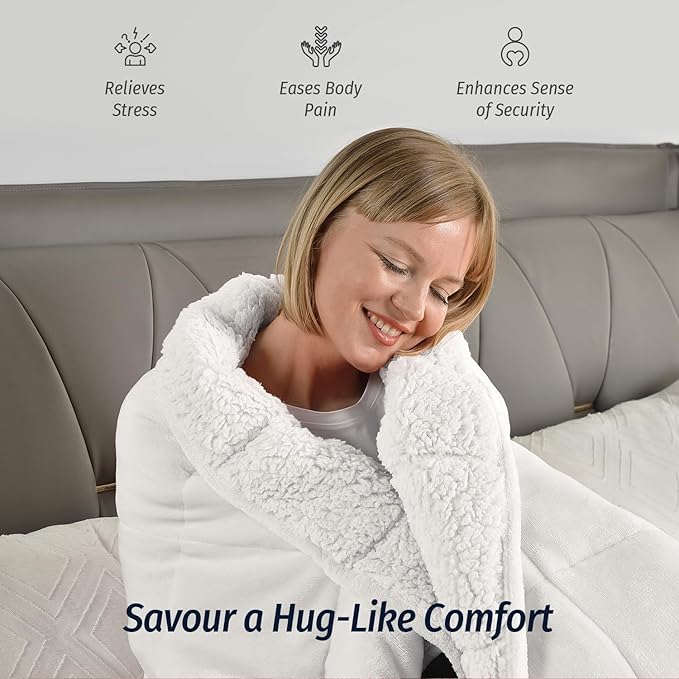 Wemore Sherpa Fleece Weighted Blanket for Adult, 15 lbs Dual Sided Cozy Fluffy Heavy Blanket, Ultra Fuzzy Throw Blanket with Soft Plush Flannel Top, 60 x 80 inches Queen Size White on Both Sides