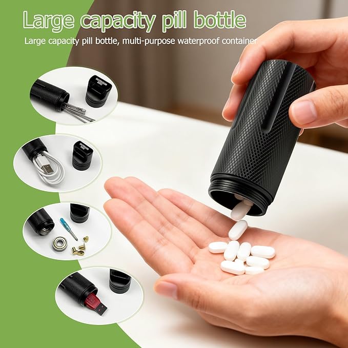 Pill Holder Keychain Container,Portable Aluminum Alloy Waterproof Pill Box for Purse Pocket,Large Capacity Pill Case for Outdoor Travel Camping Daily Use