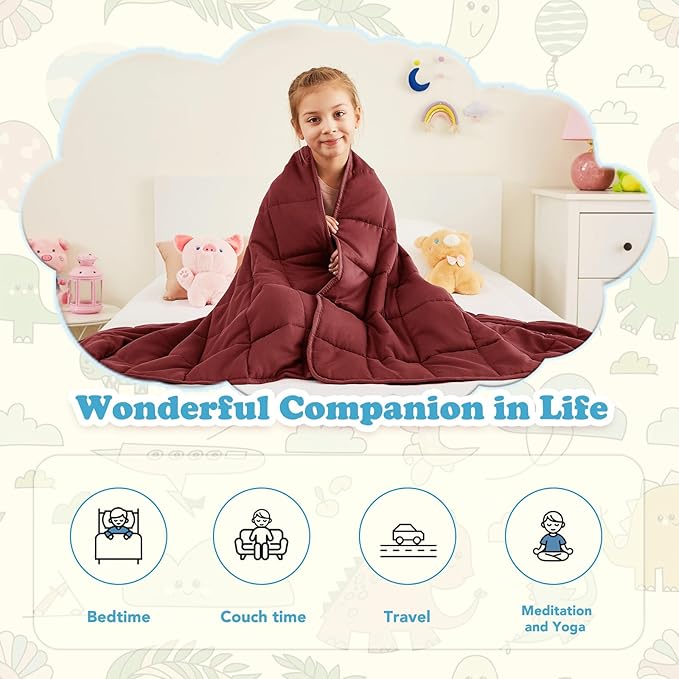 CuteKing Weighted Blanket - Weighted Blanket with Premium Glass Beads - Breathable Heavy Blanket for Comfort Sleep - Thick Blanket All Season (10lbs, 48"x72", Claret Red)