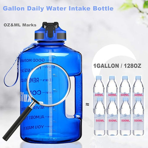 1 Gallon Motivational Sports Water Bottle with Time Marker, BPA Free 128oz Leak Proof Jug, Black, Plastic, 128 ounces, Fitness, Sports, Outdoor Activities