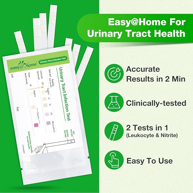 Easy@Home Urinary Tract Infection Tests: UTI Testing Strips with Reliable Results, Fast Urine Test Urinalysis for Bladder Infections UTIs, Individual Packet (UTI-3 Pack)