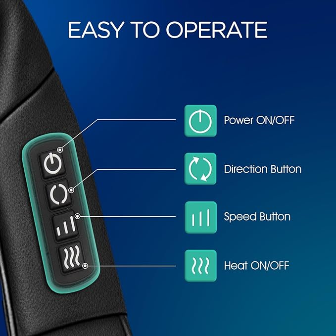 VOYOR-HEALTH Shiatsu Neck and Back Massager, Electric Deep Tissue 4D Kneading Massage for Shoulder, Lower Back, Leg and Body Muscle Pain Relief, Home & Office Use(Dark Black)