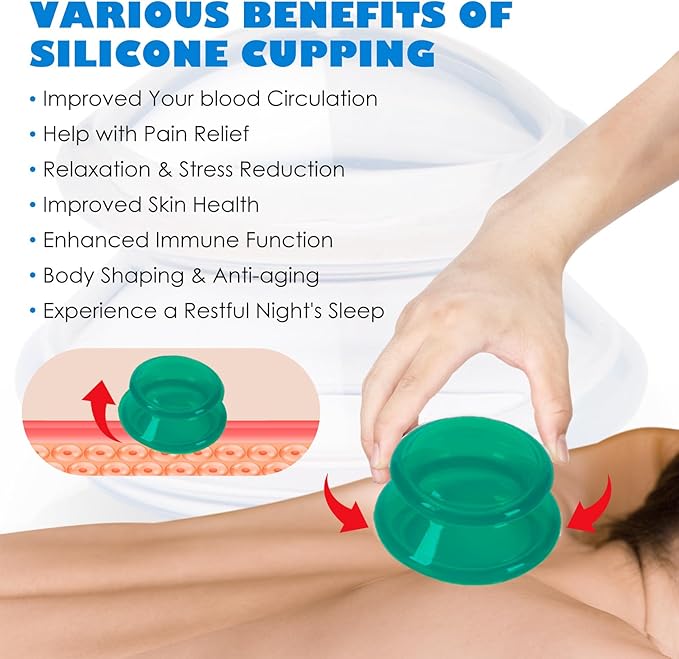 3Pcs Cupping Therapy Set-Professional Silicone Cupping, Suitable for Facial Body Massage/Deep Myofascial Release/Pain Relief/Muscle Relaxation & More (Green,3pcs)