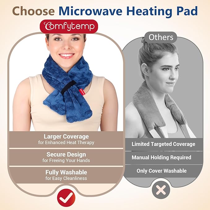 Comfytemp Microwavable Heating Pad for Neck Shoulders, FSA Eligible HSA, 33"×4", Moist Heat Neck Wrap Warmer for Pain Relief, Microwave Heating Pad Warm Compress, Relaxation Items for Women Seniors