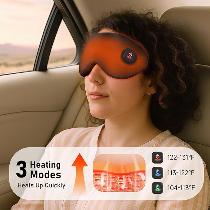 LitBear Heated Eye Mask, Silk Cordless Warm Eye Compress for Dry Eyes, Light Blocking Heat Eye Mask for Women Men, Soft Eye Heating Pad for Dry Eyes, Travel, Rechargeable, Washable Cover (Black)