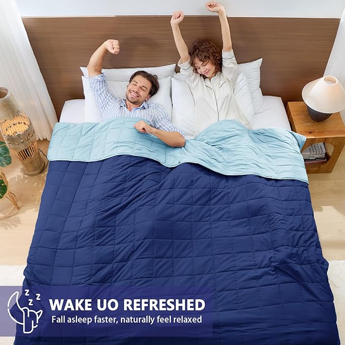 King Size Weighted Blanket for Adults (20 lbs, 80” x 87”, Navy & Blue) Cooling Heavy Blanket for Sleeping Perfect for 190-210 lbs, Breathable Blanket for Adults & Couple All Season, Machine Washable