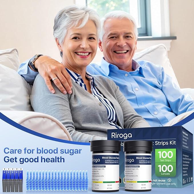 Riroga Blood Glucose Test Strips, 100 Count Blood Sugar Test Strips for Diabetes, 100 Counts Blood Lancets, Only Blood Glucose Monitoring System G-421
