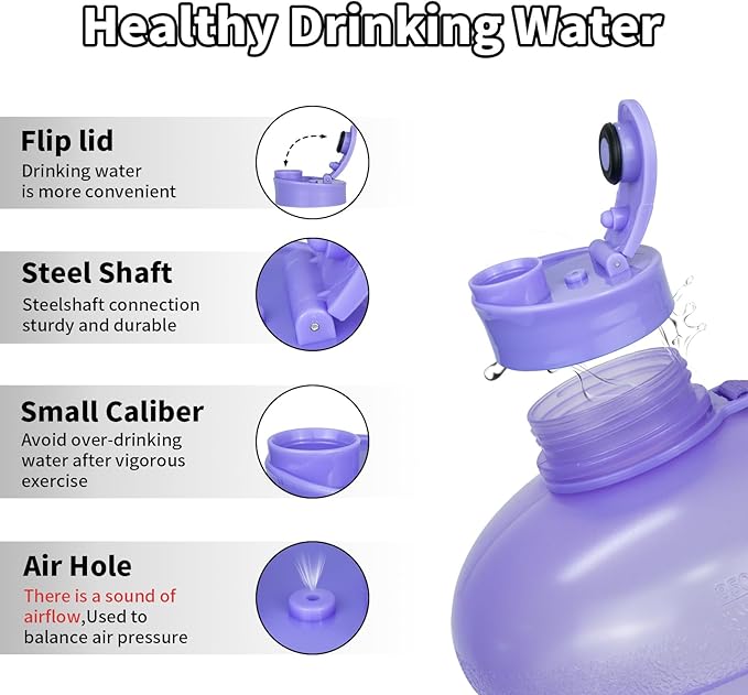TOOFEEL 1 Gallon Water Bottle - 128 oz Water Bottle with Flip Lid - Gallon Water Bottle with Handle,BPA Free gallon Water jug with Measurements Marked - Transparent Violet