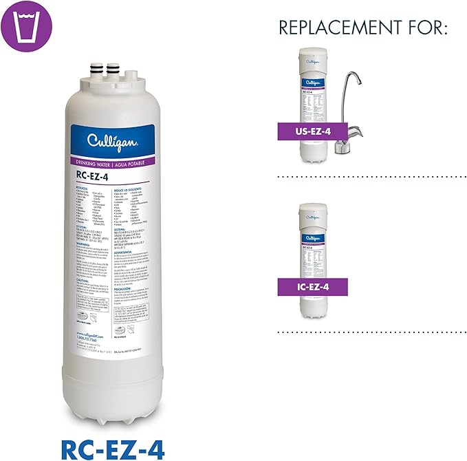 Culligan RC-EZ-4 Premium Water Filtration Replacement Cartridge for Under-Sink, Refrigerator, & RV Systems - EZ Change Water Filter System (500 Gallon Life)