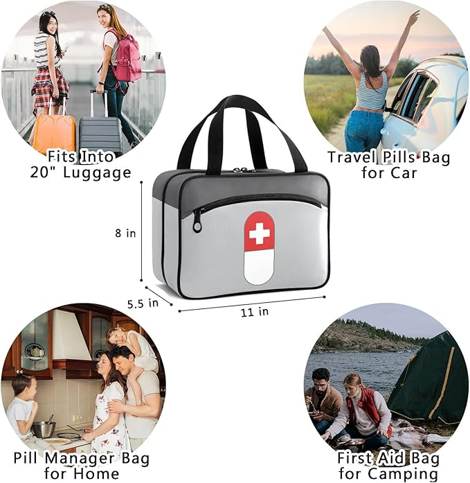 Naanle Pill Organizer Bag Travel Pill Bottle Medicine Organizer Home Storage Medication Bag for Vitamin Supplements, Pill with Cross Empty First Aid Bag for Camping Car, 1.0 Count