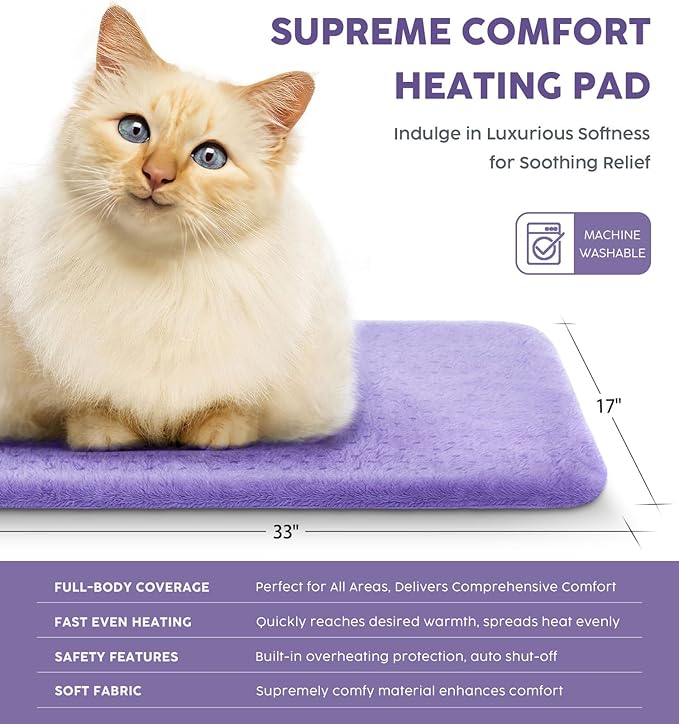 Heating Pad for Back Pain Relief, 33"x17" Electric Heating Pad for Shoulder, Neck, Cramp, Menstrual Pain, Christmas Gifts for Women Men Mom Dad-6 Heat Settings and Auto-Off, Moist/Dry Heat pad, Purple