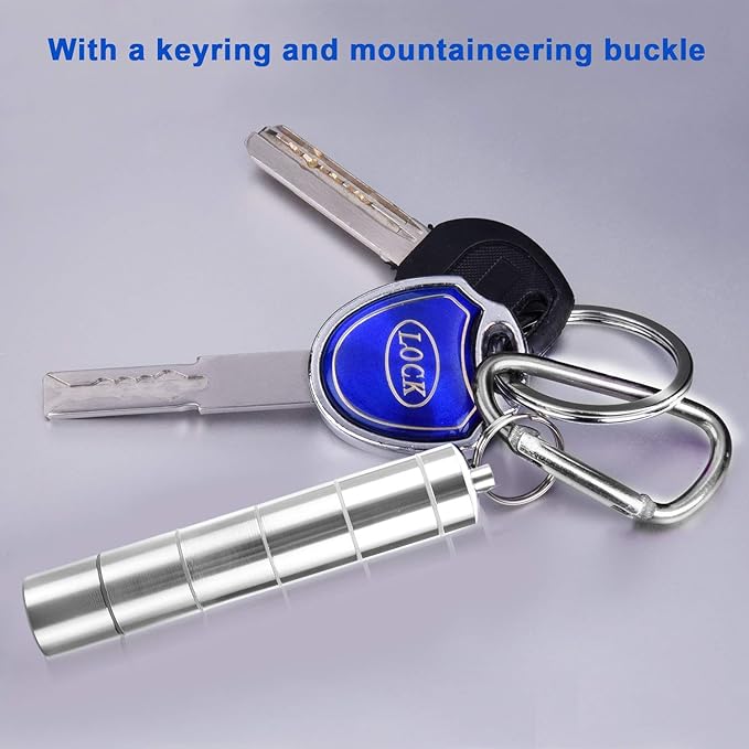 2 Pack Portable Pill Box, Floor88 5 Compartments Pill Case Aluminum Alloy Pill Holder Waterproof Medicine Organizer Mini Metal Pill Container with Keychain & Carabiner for Outdoor Travel Camping (#B)