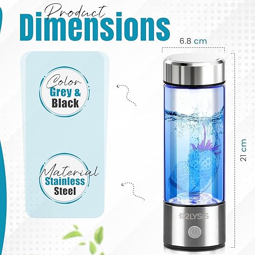 Hydrogen Water Bottle Generator Rechargeable | Glass Hydrogen Water Maker Portable | Ionized Water Bottle with SPE PEM Technology | Hydrogenated Water Electrolyzer for Health