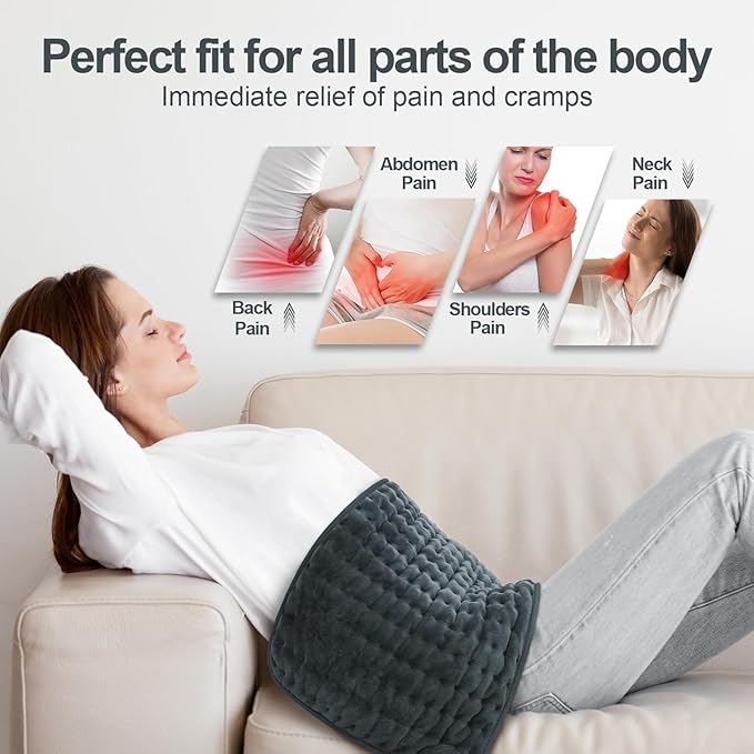 Heating Pad for Back, Electric Heating Pads for Cramps/Abdomen/Waist/Shoulder with 6 Heat Settings and Auto-Off, Moist/Dry Heat pad, Mothers Day Gifts for Mom Women Wife Grandma, 12" x 24"(Dark Grey)