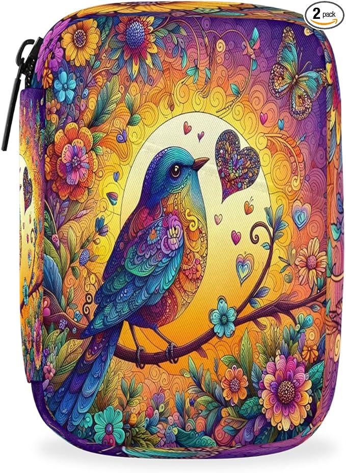 Ethnic Bird Art Pill Case Travel Pill Organizer Weekly 7 Day Portable with Zipper Medicine Box Pill Case for Vitamins, Birth Control,Fish Oils,Medication, Supplements