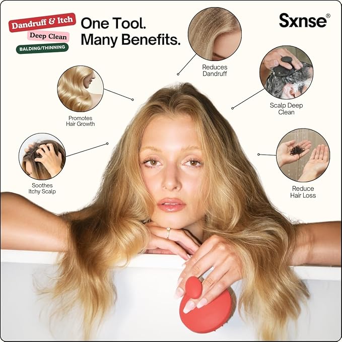 SXNSE - Revive Silicone Scalp Massager, Arctic - Manual Hair & Scalp Scrubber for Dandruff, Buildup, Itch, & Hair Growth - Soft Exfoliating Silicone Bristles for Wet & Dry Hair, Flake-Free Finish