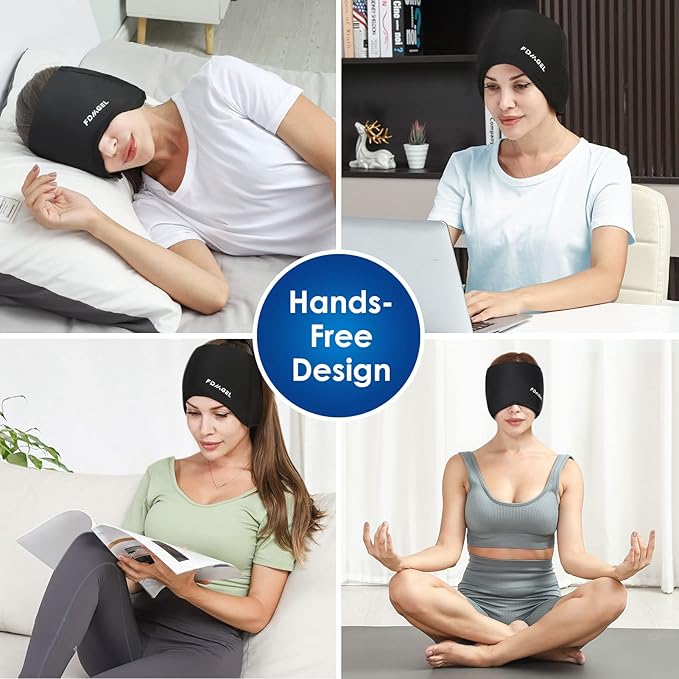 Ice Head Hat, Head Ice Pack Cap, Ice Head Wrap, Cold & Hot Daul Purpose, Comfortable &Strechable (Black)