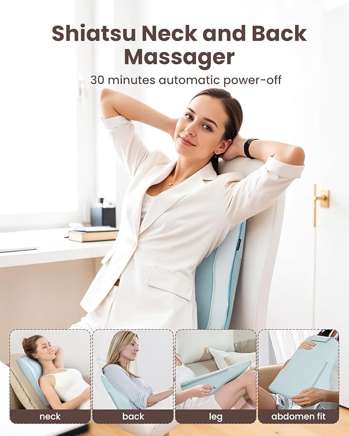 COMFIER Shiatsu Back Massager with Heat & Vibration, 3D Deep Kneading Back Massage for Pain Relief, Home Office Use,Blue