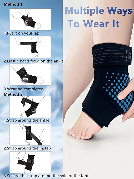 Ankle Ice Pack Wrap for Swelling & Sprains, Reusable Gel Cold Therapy Foot Compress for Achilles Tendonitis, Plantar Fasciitis, Post-Surgery Recovery - Flexible Ergonomic Fit