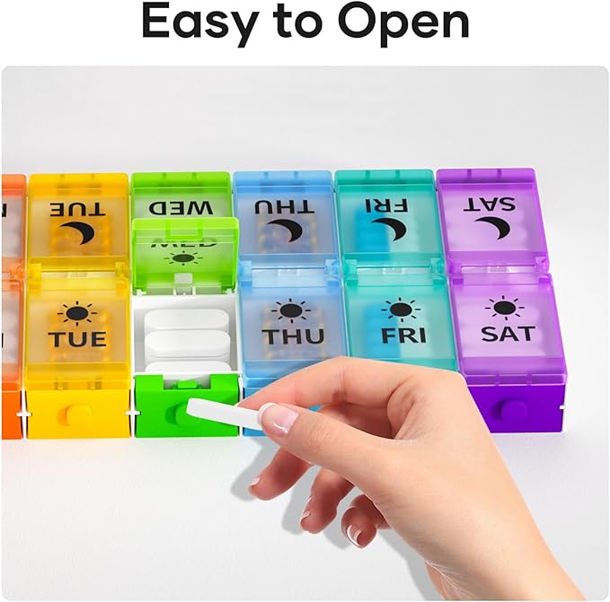 Push Button Weekly Pill Organizer 2 Times a Day, Medicine Pill Organizer, Pill Box Case 7 Day AM PM BPA-Free, Pill Container for Vitamins, Fish Oil, Supplements and Medication