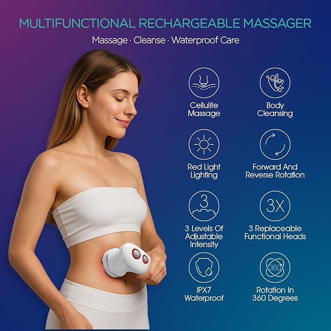 VOYOR Electric Cellulite Massager, Body Sculpting Machine for Arms, Belly, Legs, Waist, Buttocks, 3 Strengths for Body Cleaning and Deep Tissue Cellulite Massage, IPX7 Waterproof & Cordless VRMM1-NEW