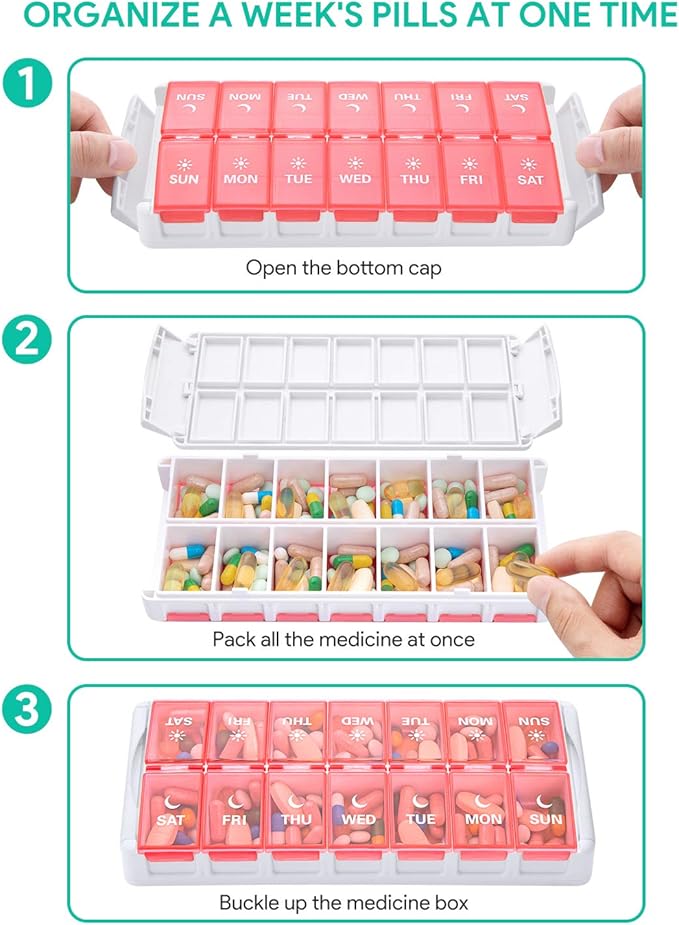 TookMag Weekly Medicine Pill Organizer 2 Times a Day, Easy Fill AM PM Pill Box, Large Capacity Quick-Refill 7 Day Pill Cases for Pills/Vitamin/Fish Oil/Supplements (Patent Registered)