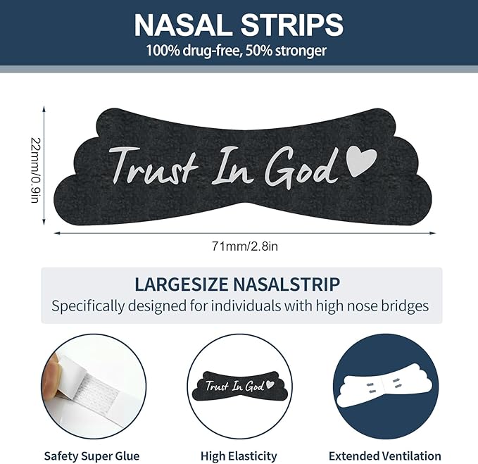 Nasal Strips for Snoring - Extra Strength Nose Strips for Breathing - Nose Tape for Sport, Work and Sleep - Anti Snoring Strips Help Stop Snoring (Black-60 PCS)