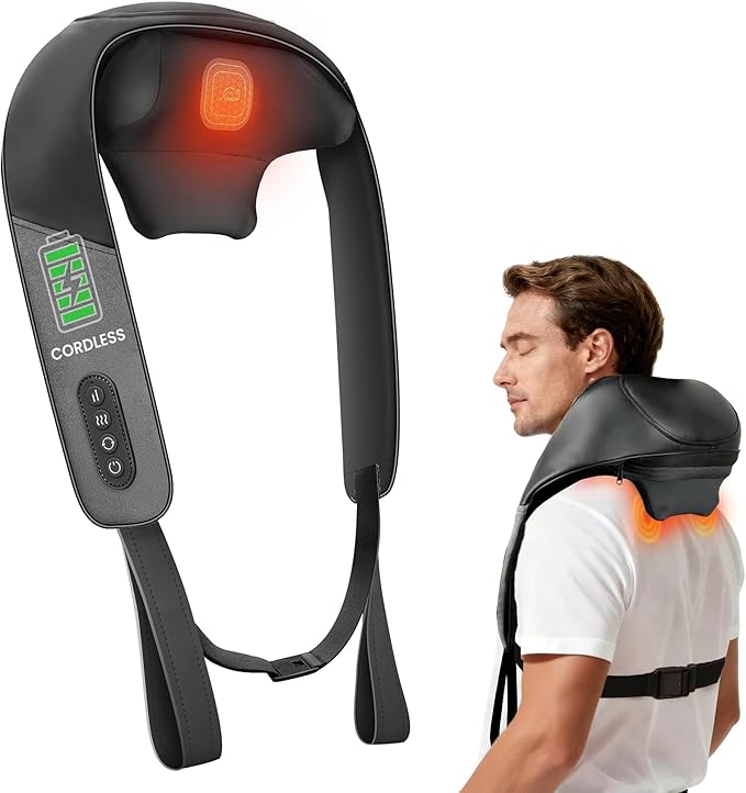 Snailax Cordless Neck Shoulder Massager with Graphene Heating, Deep Tissue 4D Shiatsu Neck Massager for Pain Relief, Rechargeable Back Massager with Upgraded Massage Heads for Deeper Muscle Relaxation