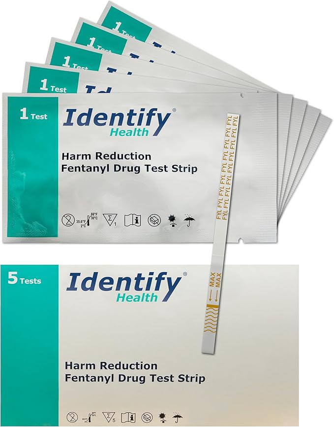 Identify Health Fentanyl Drug Test Strips | 100 Pack | Harm Reduction Fentanyl Detection Kit for Powder and Liquid | Overdose Prevention Tool Rapid and Accurate Testing Results in 5 Minutes