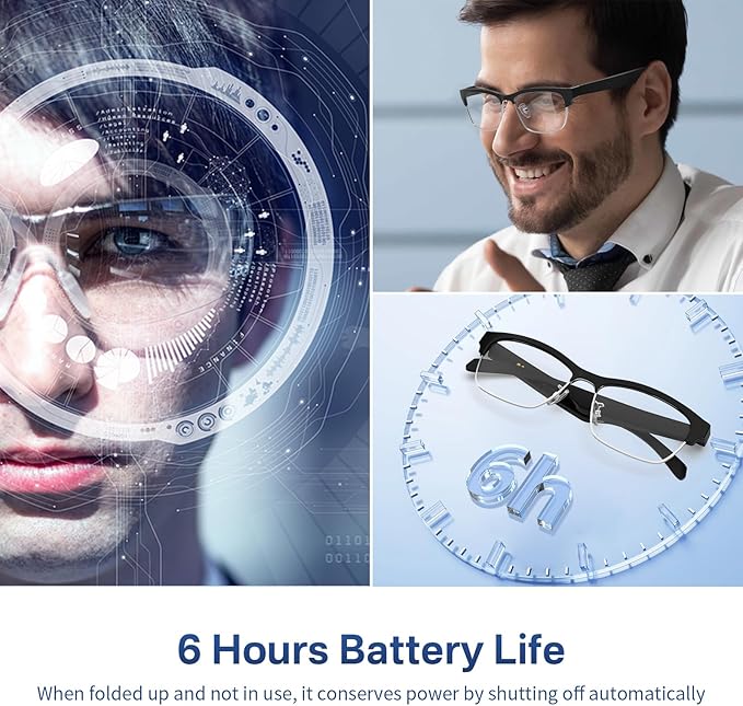 Bluetooth Audio Smart Glasses, Blue Light Glasses for Women and Men, Open Ear Sound with Mic & Speakers, Blue Light Filter & Polarized Sunglasses Lenses, Voice Assistant(Silver)