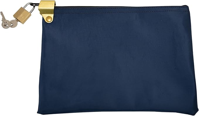 Medication Zipper Hood Security Bag with Included Padlock and Keys, Small Pill Bag, Travel Carry Pouch, Medicine Storage, 9 x 6 inches (Navy Blue)