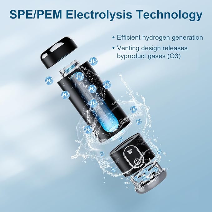 Portable Hydrogen Water Bottle Generator - Up to 6000 PPB H2 Molecular Hydrogen Infusion, SPE/PEM Technology Rechargeable Hydrogen Water Machine for Sports/Travel/Office/Gym - 8.8 oz (Dark)