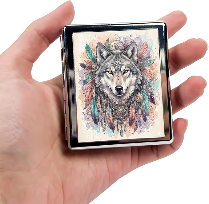 Metal 7 Day Pill Organizer, Cute Small Weekly Pill Case with 8 Compartments for Travel, Moisture-Proof Medicine Holder for Purse, Compact Daily Vitamin Box (Spirit Wolf)