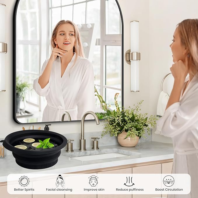Ice Bowl for Face with Built-in Ice Tray, Foldable Silicone Face Bowl for Ice, Facial Ice Bath Bowl, Skin Tightening & Acne Relief, Portable Ice Face Bowl for Home Travel - Pink