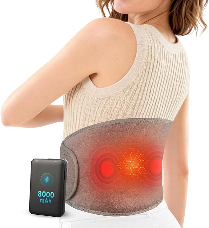 Cordless Heating Pad with Massager for Back Pain Relief, Portable Wearable Heat Belt for Lower Back 8000mAh Rechargeable Wireless Electric with 3 Heat 3 Vibration, Gifts for Women Men Mom Dad Seniors