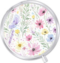 Round Pill Case Small Pill Box with Mirror Pocket 3 Compartment Vitamin Pill Medicine Case Organizer Pill Containers for Traveling Oil-Painted Wildflowers Two