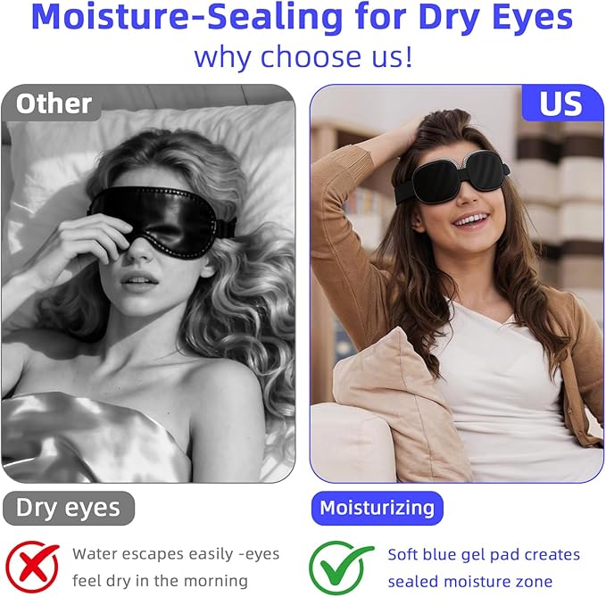 Eye Mask for Dry Eyes – 100% Blackout Dry Eye Mask, Moisture Goggles & Sleeping Mask for Men – Adjustable, Removable Silicone, Soft for Travel & Shift Work