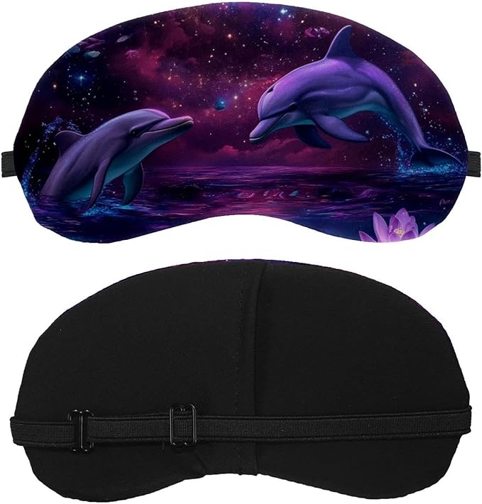 2 Pack Sleep Eye Mask for Women Men, Soft Breathable Eye Cove No Pressure Blackout Night Blindfold for Sleeping Light Blocking with Adjustable Strap, Blue Starry Lotus Dolphin