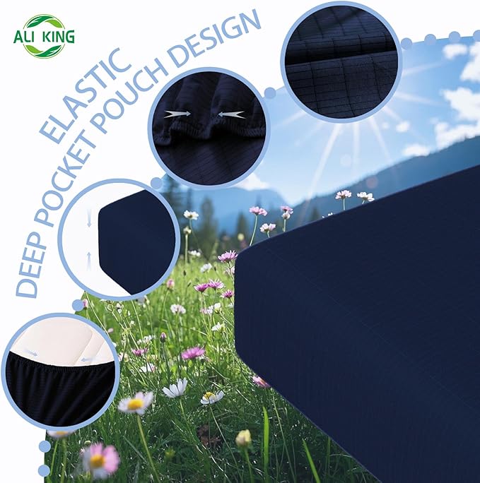 Ali King Grounding Sheets - Twin Size, Soft Cotton with Silver Fiber, 15'' Deep Pocket Earth Grounding Fitted Bed Sheets for Improved Sleep (Navy Blue, Twin 39''*75''*15'')