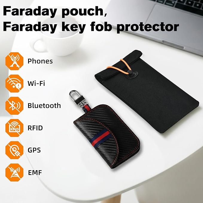 go Dark Faraday Bags for Phones & Pouch for Key Fob (2-Pack) – Signal Blocking Faraday Bag Set with Card Slots, RFID Blocking Case for Privacy Protection Black