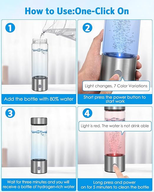 AMIR Portable Hydrogen Water Bottle, 460ml Hydrogenated Water Bottle Generator, Rechargeable Ionizer Machine with SPE/PEM Technology, 3-Min Quick Electrolysis, for Fitness, Travel, Home & Office