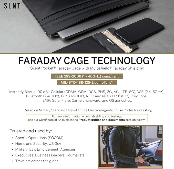 Silent Pocket SLNT Lock Out Tag Out Locking Cell Phone Faraday Sleeve Weatherproof Nylon, Loto Signal Blocking Device Shielding for Most Phones, Keyfobs - Privacy & Anti-Hacking (Black, Medium)