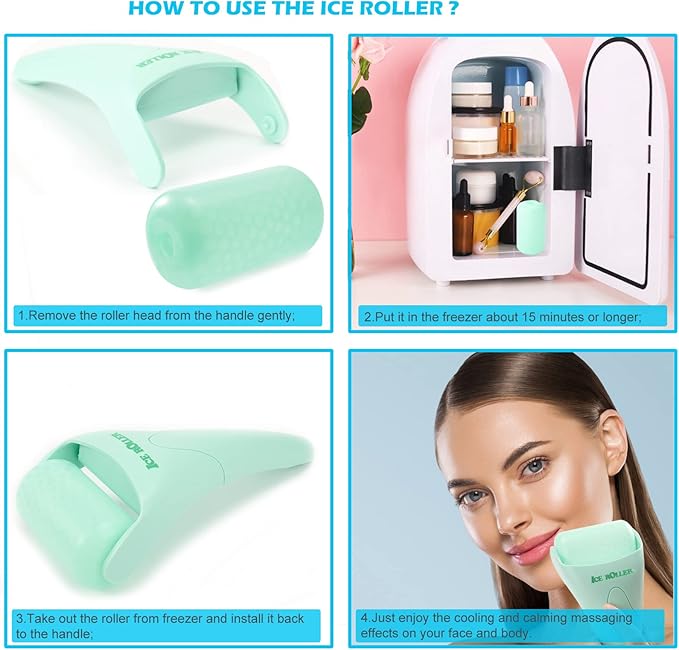 Wonderwin Ice Roller for Face and Body Massage, Facial Roller Skin Care Tool for Reduce Wrinkles and Puffiness, Migraine Pain Relief and Skin Tighten, Cold Therapy for Cooling and Calming(Green)